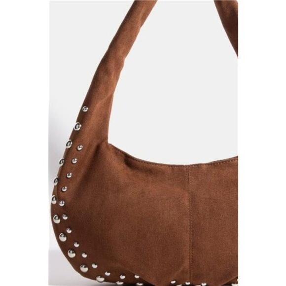 Fame Metallic Studded Faux Suede Hand Bag - Picture 2 of 3
